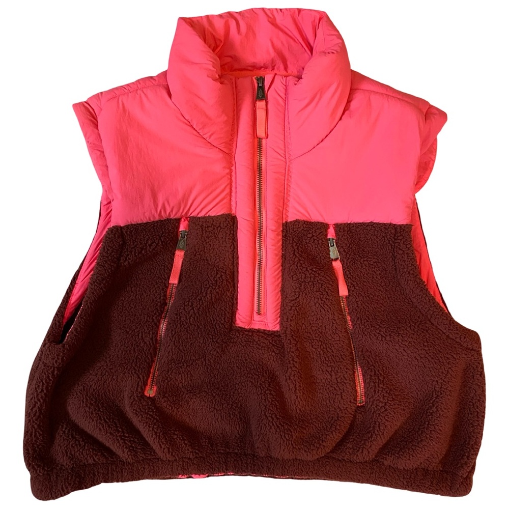 Free People Movement Journey Ahead Pink Fleece Faux Shearling Vest Size Large